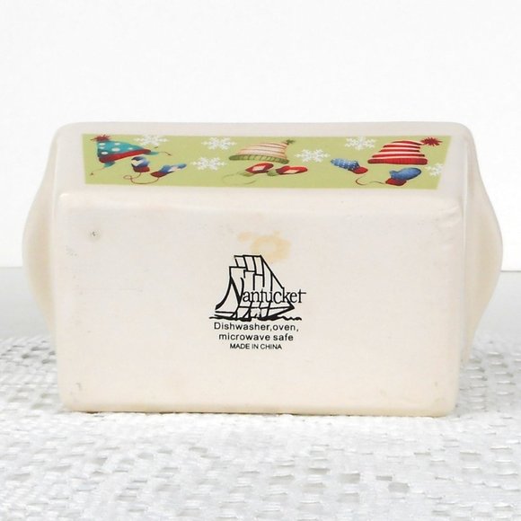 Nantucket Loaf Pan Beige Ceramic Stoneware Mini 5 x 3 In. Hats Mittens Christmas - Picture 8 of 8